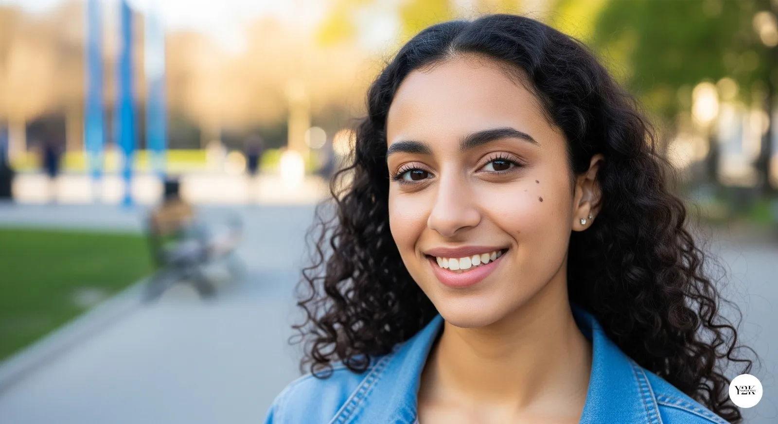 Smiling person with balanced facial features in a natural outdoor setting, showcasing the confidence and beauty of facial harmony.
